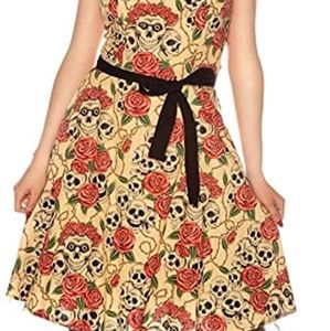 Folter Forever Yours Dress, Skull Rose Tattoo Flash Print, size XL
